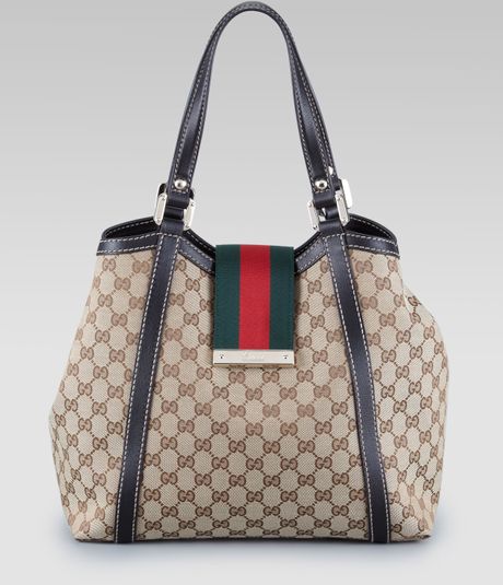 Gucci New Ladies Web Gg Tote Bag Large in Green | Lyst