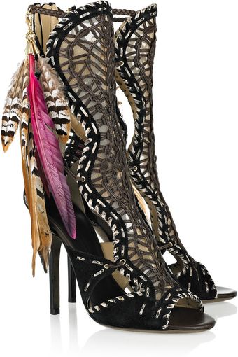 Jimmy Choo Kevan Woven Leather and Snakeskin Sandals - Lyst