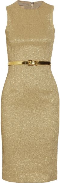 Michael Kors Belted Brocade Dress - Lyst