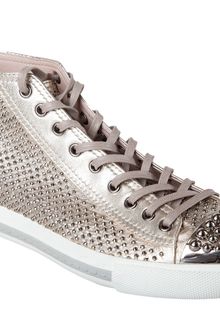 Miu Miu Metallic Studded Cap Toe Sneaker - Lyst