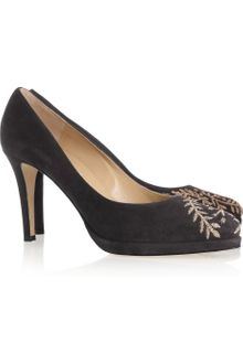 Oscar de la Renta Zoey Embroidered Suede Pumps - Lyst
