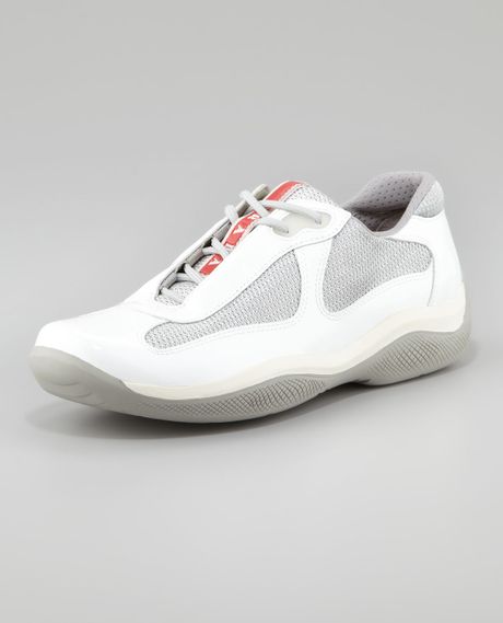 Prada Americas Cup Sneaker in White (white/silver) | Lyst