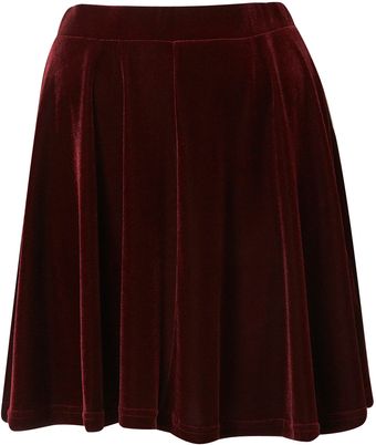 Topshop Oxblood Velvet Skater Skirt - Lyst