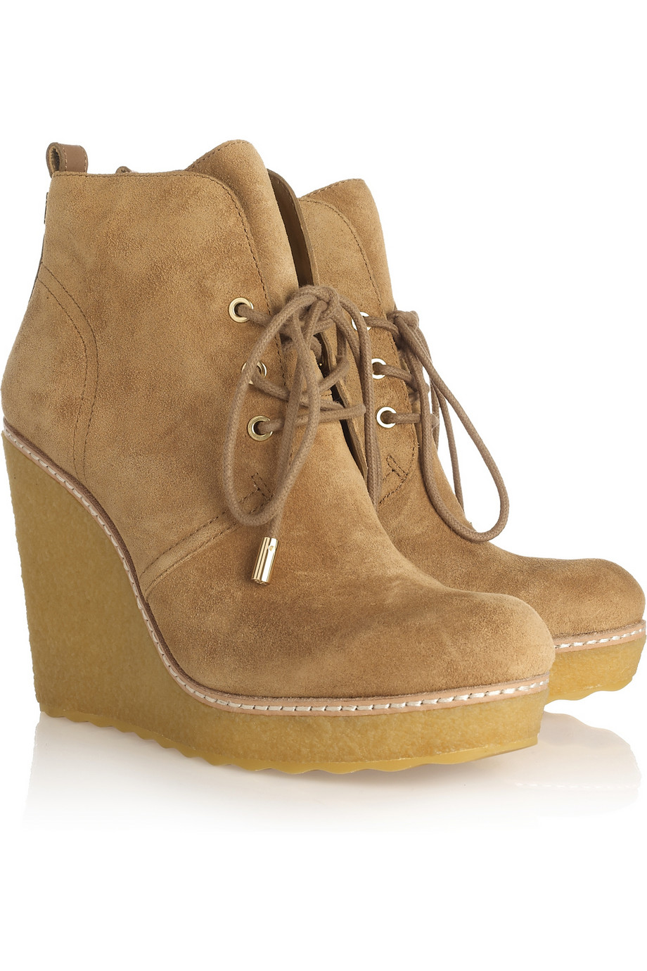 Tory Burch Denise Suede Wedge Boots in Beige (camel) Lyst