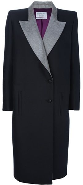 Yves Saint Laurent Contrast Collar Coat - Lyst