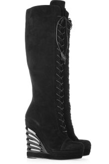 Yves Saint Laurent Laceup Suede Wedge Knee Boots - Lyst