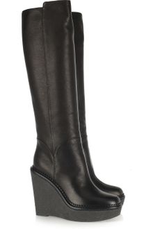 Yves Saint Laurent Leather Wedge Knee Boots - Lyst