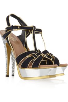 Yves Saint Laurent Tribute Suede and Metallic Sandals - Lyst