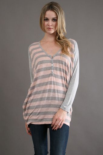 Jet By John Eshaya Stripe Henley Tee in Pink - Lyst