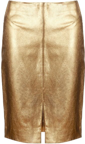 L'Agence Gold Leather Pencil Skirt - Lyst