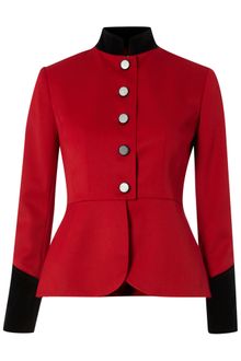 Lauren by Ralph Lauren Button Down Peplum Jacket with Velvet Trim - Lyst