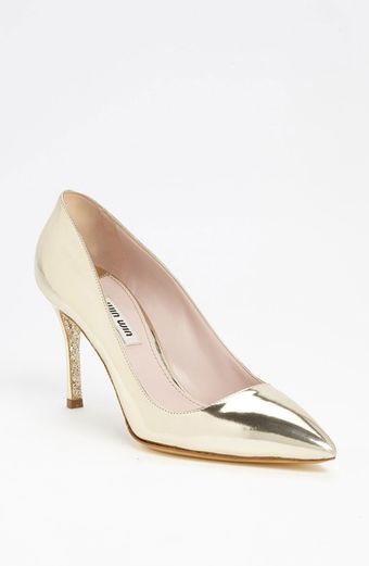 Miu Miu Glitter Sole Pointy Toe Pump - Lyst