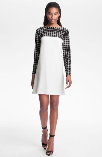 Tibi Windowpane Silk Shift Dress - Lyst