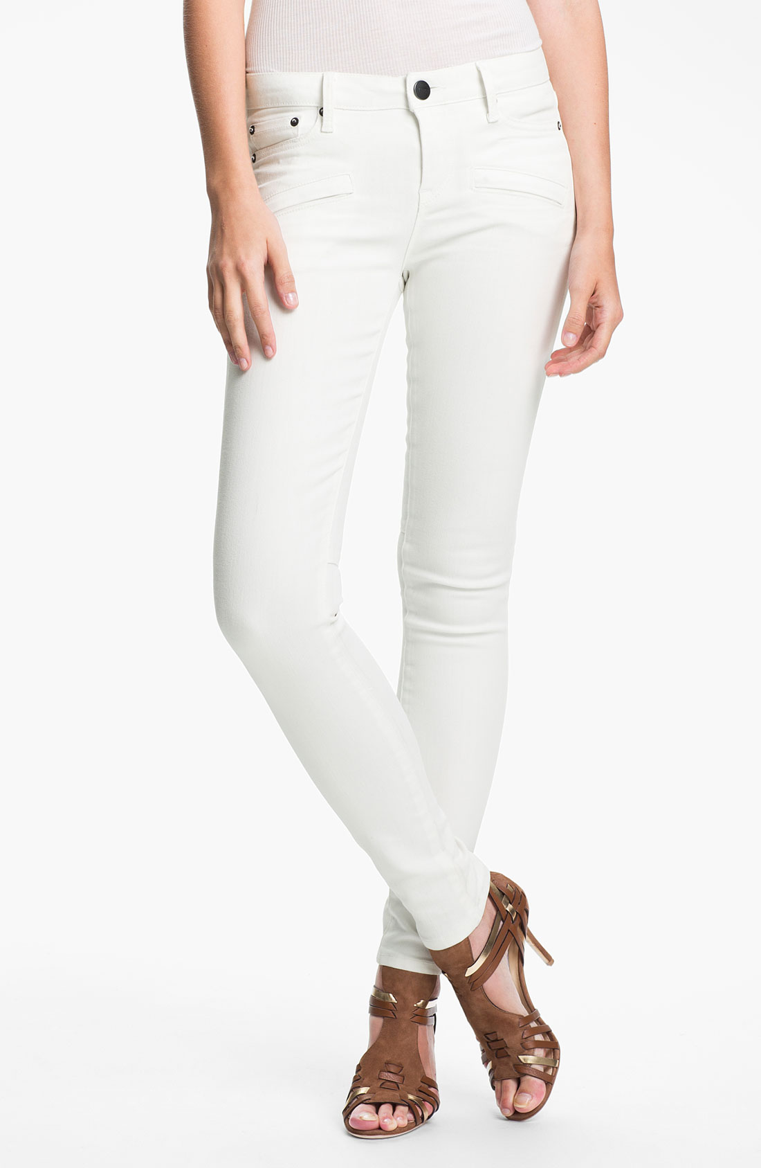 Vince Coated Skinny Stretch Jeans in White (white on white with coating