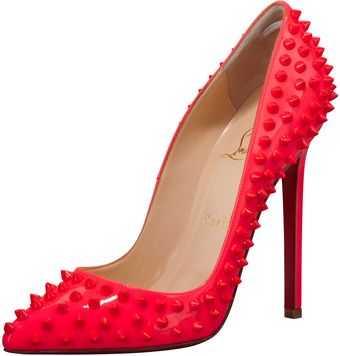 Christian Louboutin Pigalle Spikes Fluorescent Patent Red Sole Pump Rose Paris - Lyst