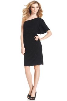  Sleeve Black Dress on Klein Sleeveless Oneshoulder Cocktail Dress In Black  Gold    Lyst