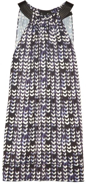 Cut25 Leathertrimmed Printed Crepe Dress - Lyst