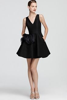 Halston Heritage V- Neck Dress Organza Detail - Lyst