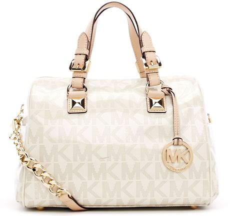 Michael Michael Kors Medium Grayson Logo Satchel with Strap in White ...