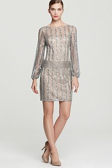Aidan Mattox Beaded Dress Long Sleeve - Lyst