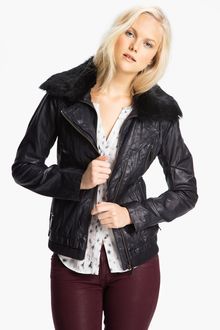 Bernardo Leather Scuba Jacket with Genuine Rabbit Fur - Lyst