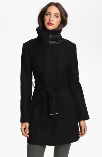 Cole Haan Leather Trim Asymmetrical Coat - Lyst