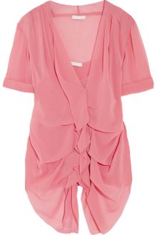 Donna Karan New York Ruched Stretch Silk Chiffon Top - Lyst