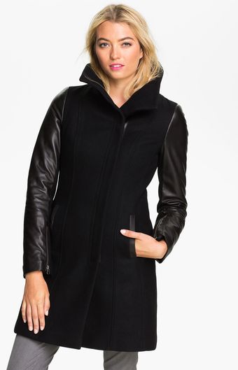 Mackage Leather Trim Wool Blend Coat - Lyst