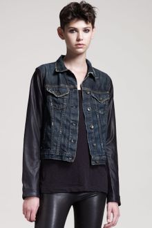Rag & Bone Distressed Leather-sleeve Jean Jacket - Lyst