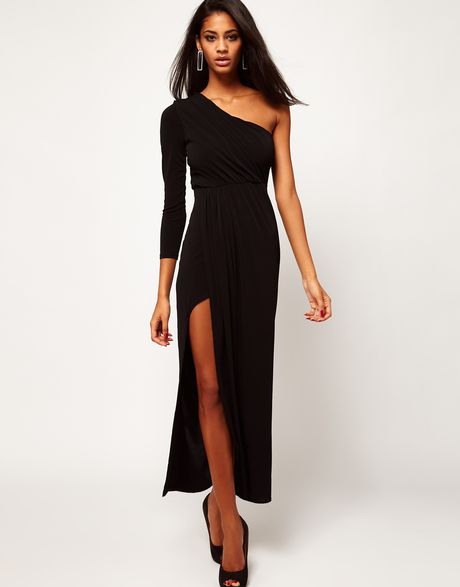 Asos Petite Exclusive Maxi Dress with One Shoulder and Split Skirt in Black (oxblood) - Lyst