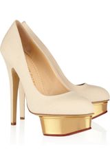Charlotte Olympia The Dolly Canvas and Leather Platform Pumps