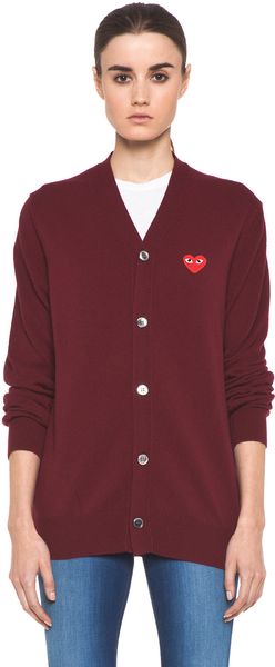 Comme Des Garçons Cardigan with Red Emblem in Burgundy - Lyst