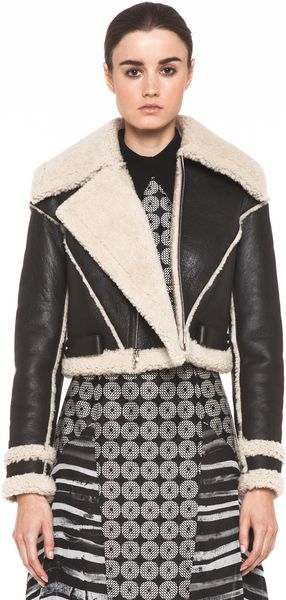 Rodarte Cropped Shearling Jacket in Black - Lyst