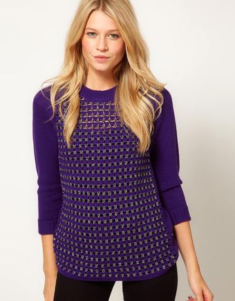 Asos Grid Jumper with Contrast Sleeves in Hand Crochet - Lyst