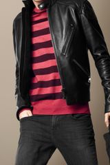 Burberry Brit Quilt Detail Leather Biker Jacket