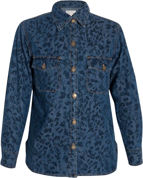 Current/elliott Leopard Print Denim Shirt in Blue (leopard) | Lyst