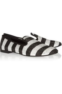 Giuseppe Zanotti Swarovski Crystalembellished Striped Grosgrain Loafers - Lyst