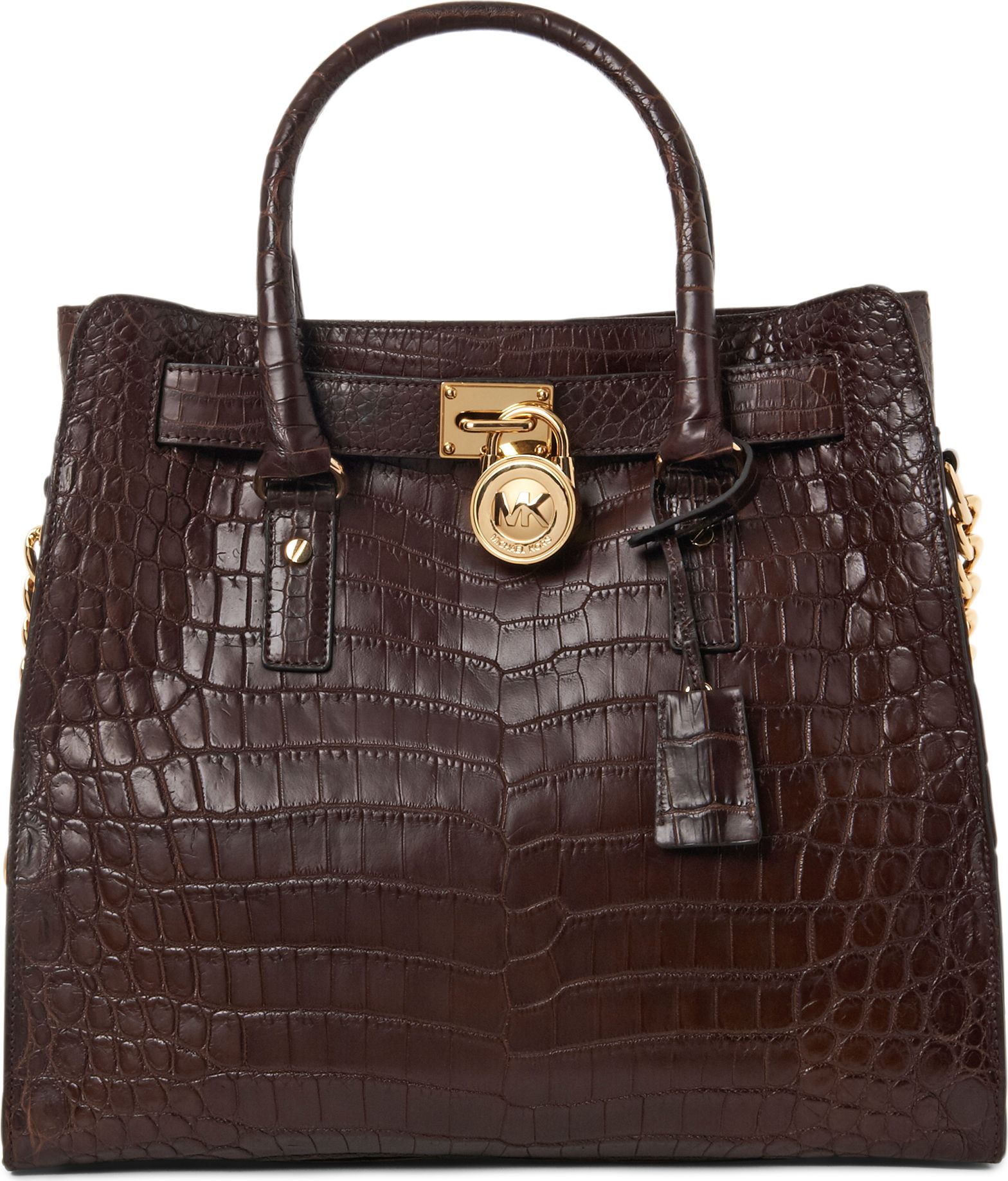 Michael Kors Hamilton Croc Leather Tote in Brown (chocolate) | Lyst
