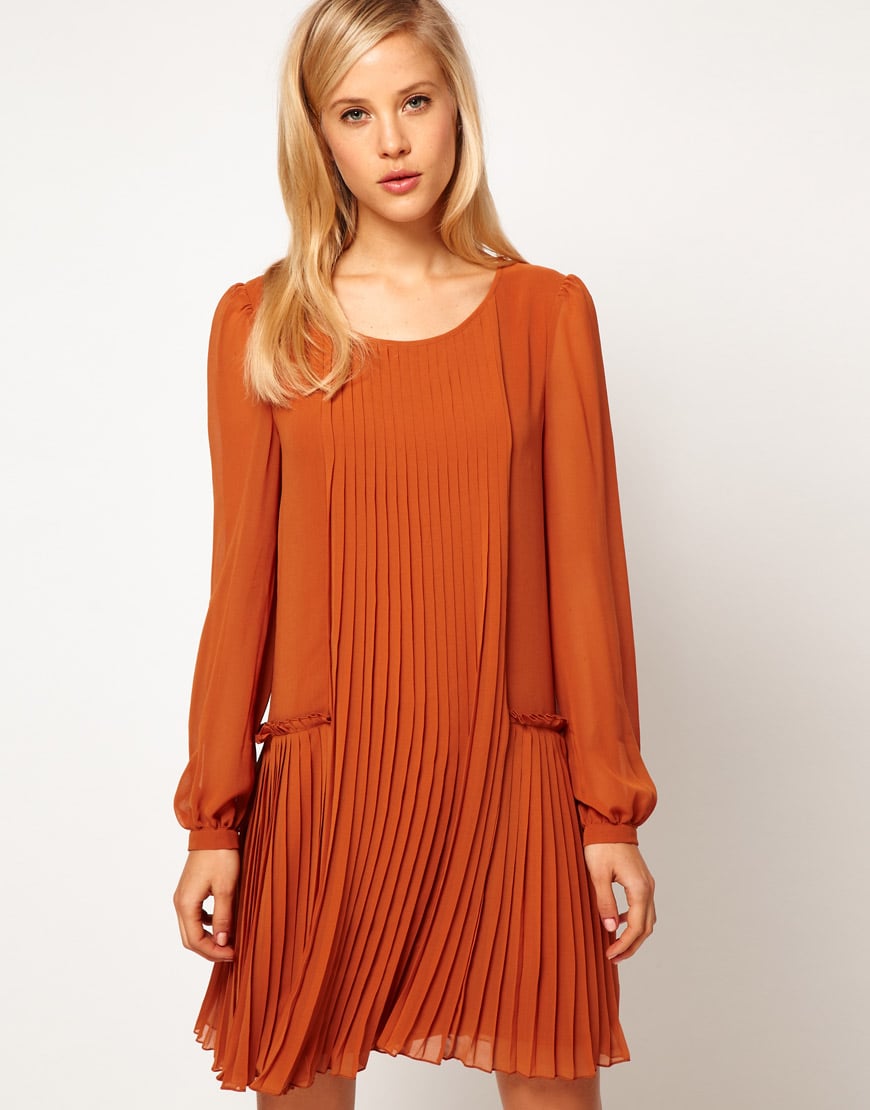 Asos Collection Asos Shift Dress With Pleated Dropped Waist In Orange 9780