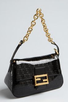 Fendi Black Patent Leather Mama Chain Strap Mini Baguette - Lyst
