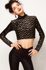 ASOS Collection Asos Crop Top in Velvet with Glitter Print