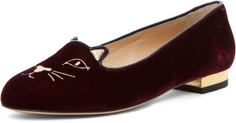 Charlotte Olympia Kitty Flat in Burgundy - Lyst