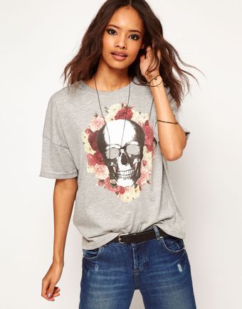 ASOS Collection Boxy Tshirt with Skull and Roses - Lyst