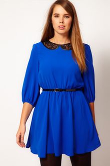 Asos Curve Skater Dress with Lace Peter Pan and Belt - Lyst