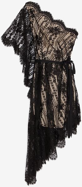 Lover Asymmetrical Sleeve Lace Dress Black - Lyst