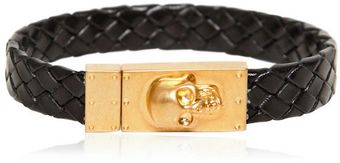Alexander McQueen Woven Leather Skull Bracelet - Lyst