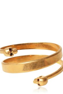 Alexander McQueen Swarovski Twin Skull Brass Bracelet - Lyst