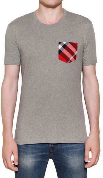 Burberry Brit Checked Pocket Cotton Jersey T Shirt In Gray For Men Grey Lyst 