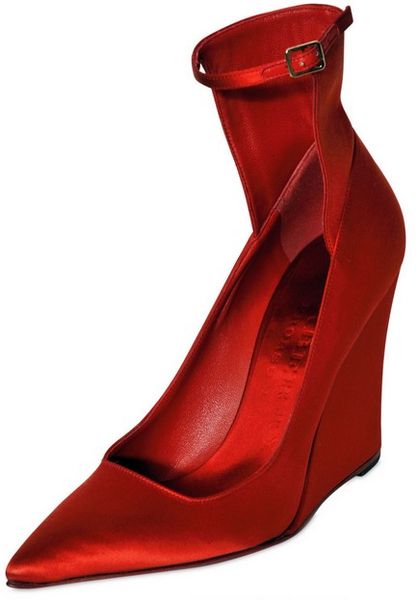 red satin wedges