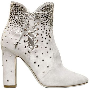 Ferragamo 100mm Sonny Studded Suede Low Boots - Lyst